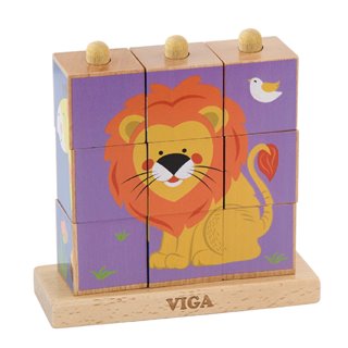 Viga Toys - Stacking Cube Puzzle - Wild Animals - 9 pieces
